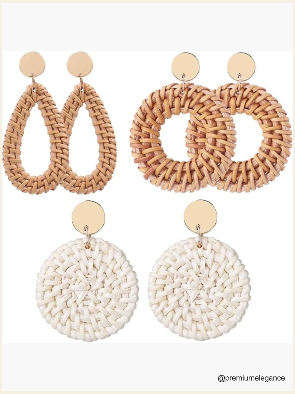 3 Pairs Rattan Earrings for Women Beach Straw Geometric Dangle Earrings